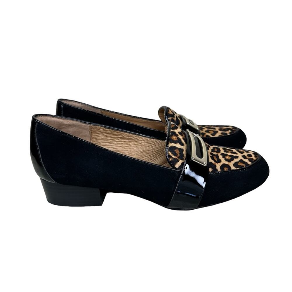 Sofft Women's Sz 9 Black Suede Patent Leather Cowhair Front Buckle Slip-On Shoes